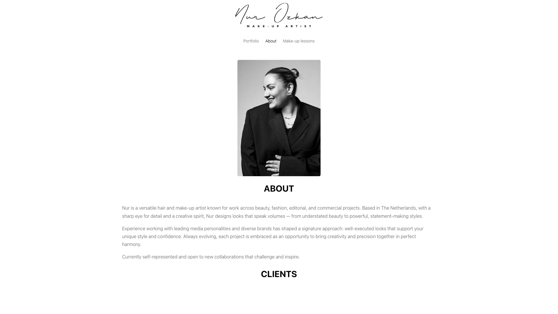 Portfoliowebsite voor professioneel make-up artist